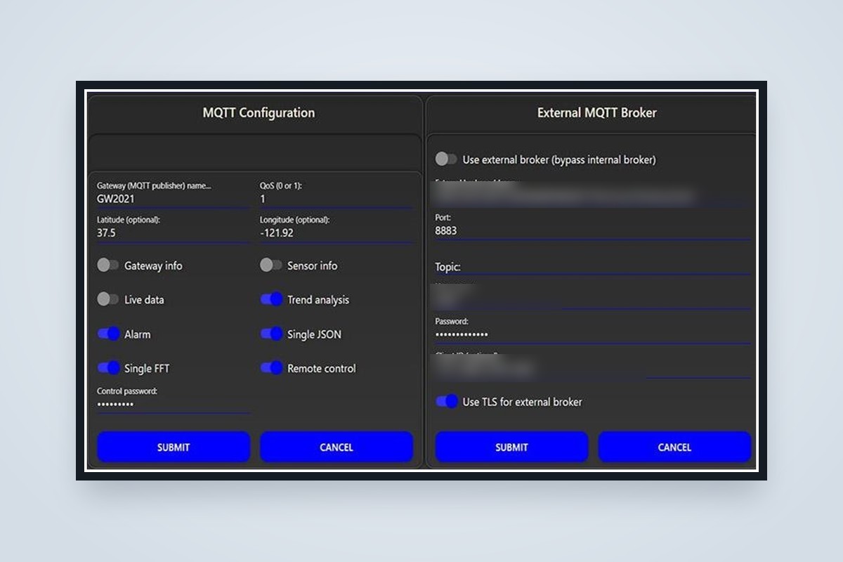 BroadVibra MQTT 연동 설정 화면