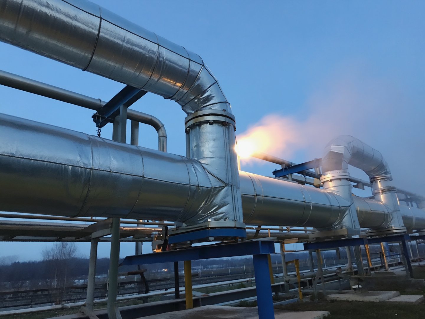 Insulated steam piping at a plant