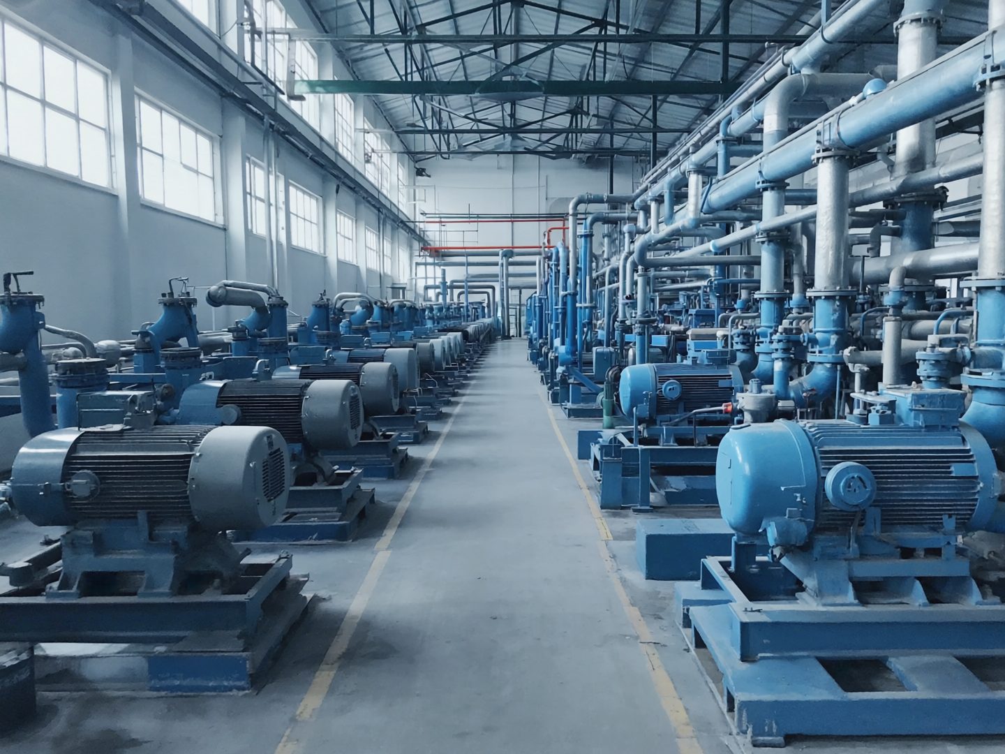 Pumps and motors in a plant room