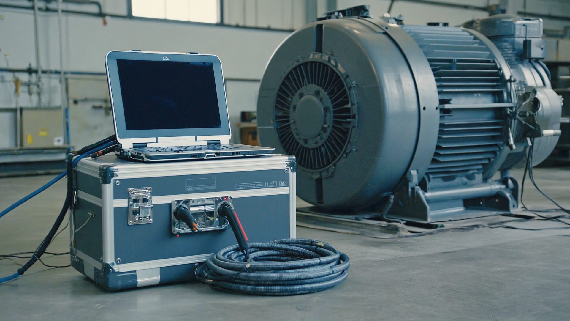 Portable measurement system next to a motor on a plant floor